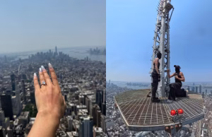 Dos manifestantes treparon el Empire State y desplegaron una bandera con un mensaje de unión y armonía